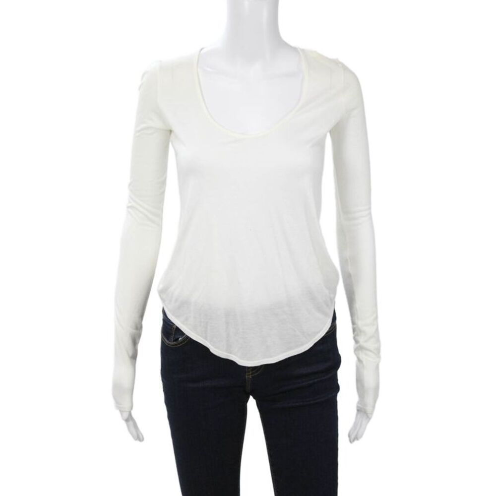 Helmut Womens Basic Long Sleeve Round Neck Modal Nylon T-Shirt White Size PP